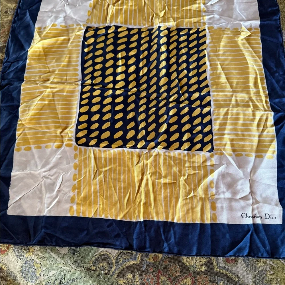 Christian Dior Navy and Yellow Scarf